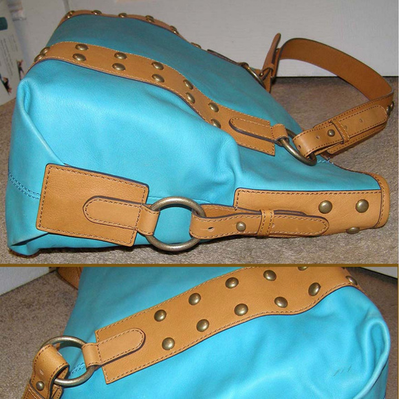 NEW Hype large Leather Shoulder Tote bag Studded Turquoise - Picture 5 of 8